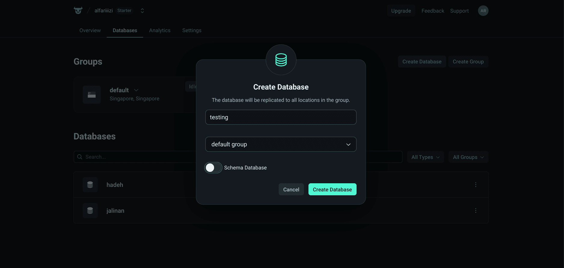 Turso Create DB