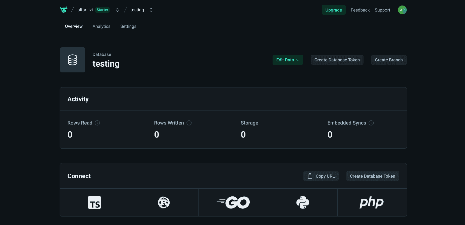Tampilan Dashboard Testing